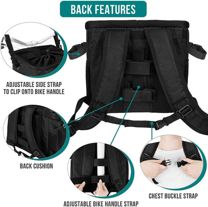 PetAmi Dog Bike Basket, Soft-Sided Ventilated Dog Bike Carrier Backpack, Pet Bicycle Basket for