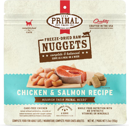 Primal Freeze Dried Raw Cat Food Nuggets Chicken & Salmon, Complete & Balanced Meal or Topper