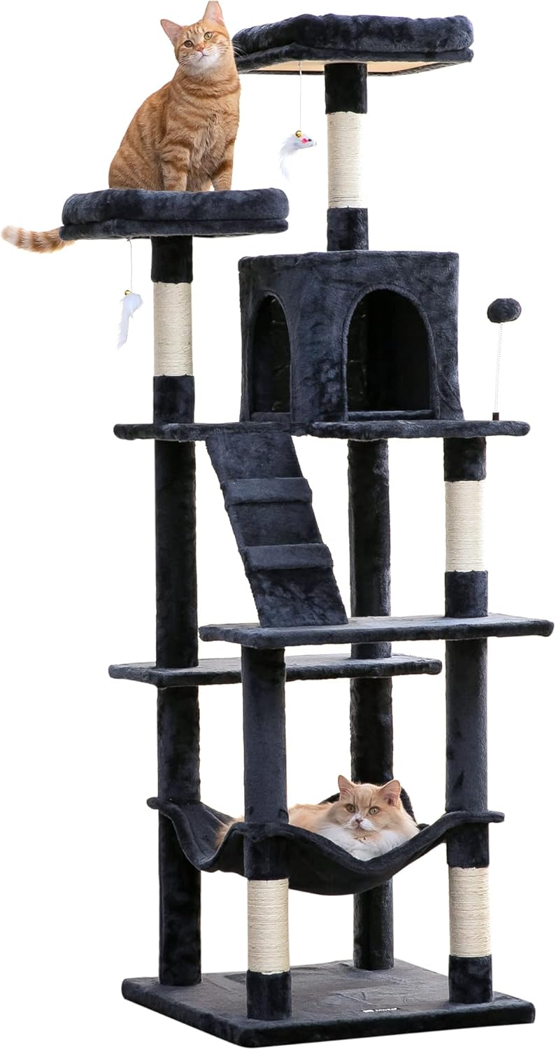 MWPO 70.1-Inch Large Cat Tree, Multi-Level Tall Cat Tower for Indoor Cats, Plush Cat Condo with Big
