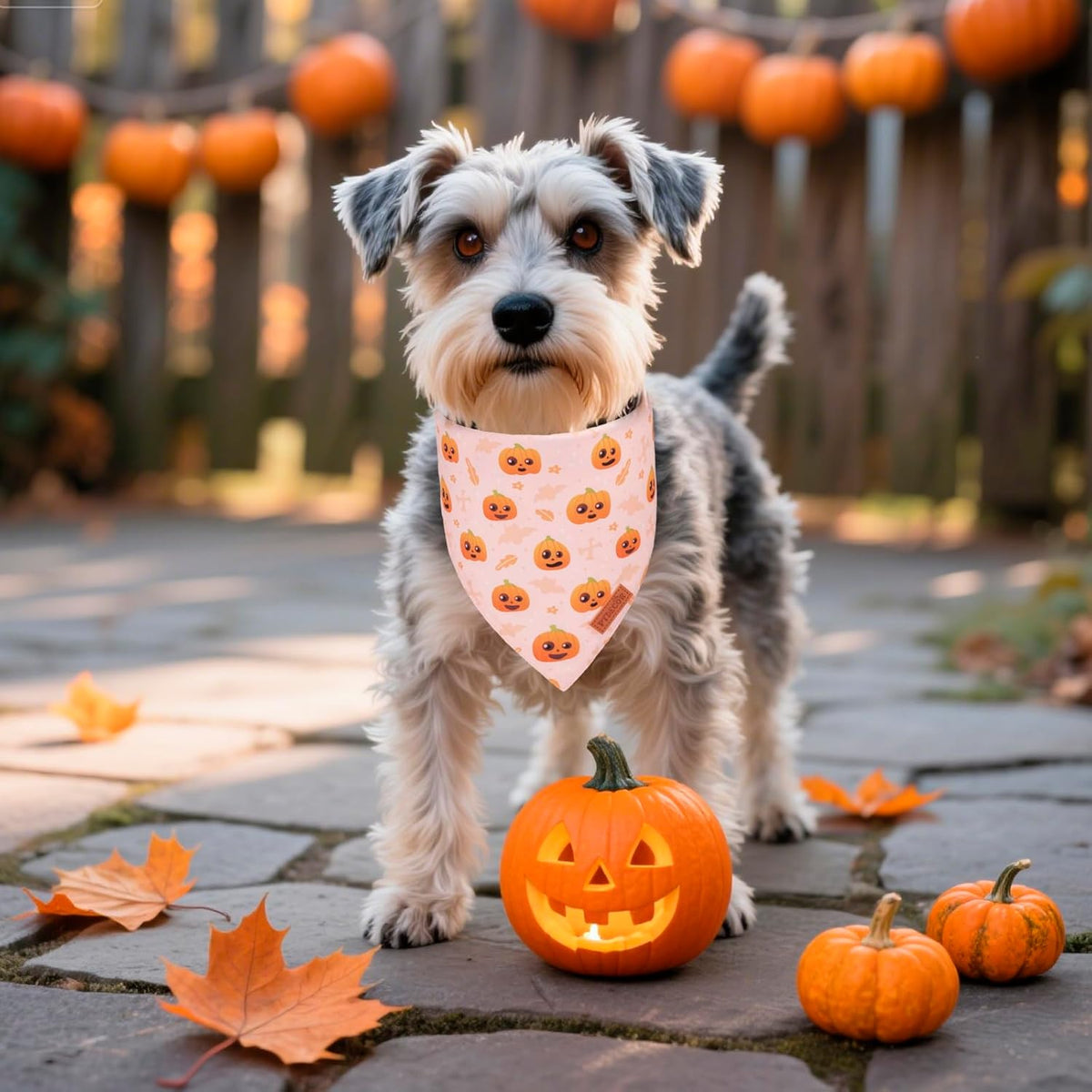 PTDECOR Halloween Dog Bandana, Cute Ghost Pumpkin Design Reversible Holiday Pet Scarf, Adjustable