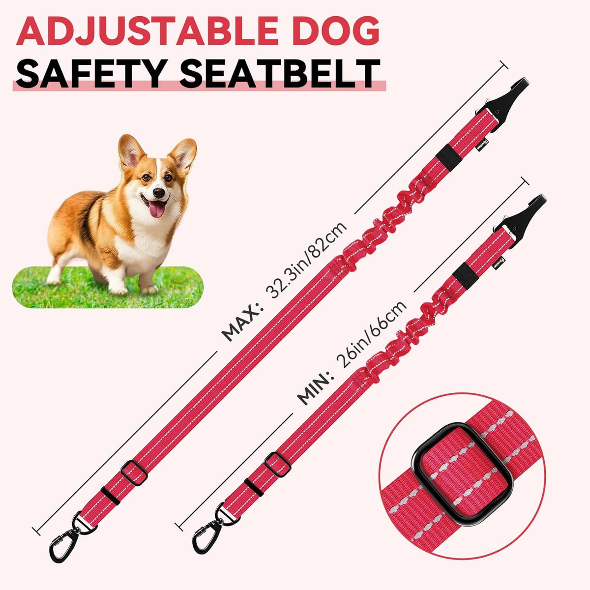 Pawaboo 2Pack Dog Seatbelt for Car, 3-in-1 Dog Seat Belt Bungee, Shockproof Dog Car Tether with