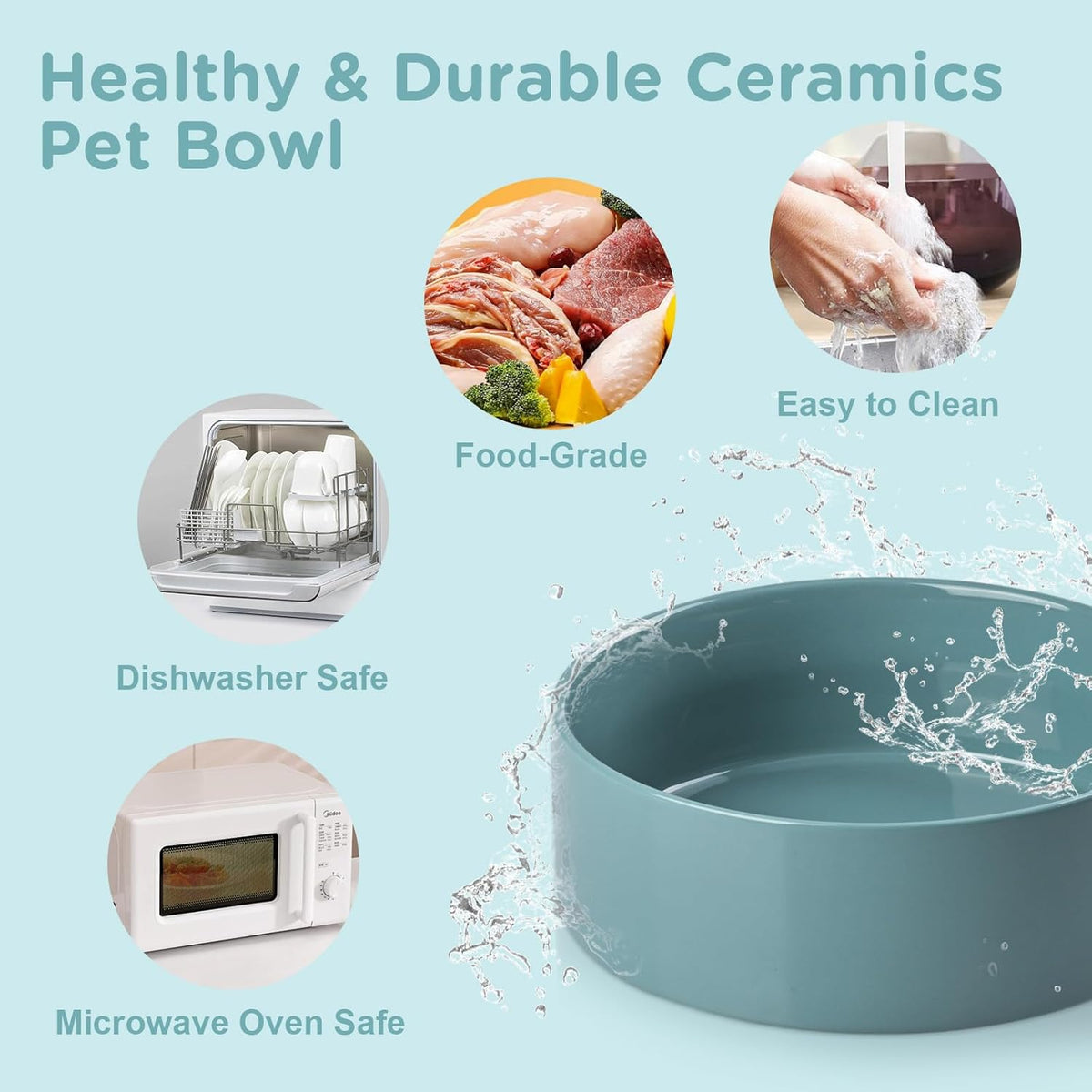 SPUNKYJUNKY Elevated Dog Bowls Ceramic, 6.1'' Dogs and Cat Food Water Bowls Raised with Non-Slip