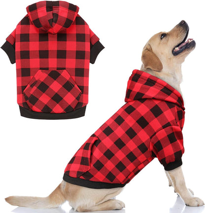Dog Hoodie Sweater Red Buffalo Plaid Pet Clothes Warm and Soft Breathable Cozy Pet Hoodies for