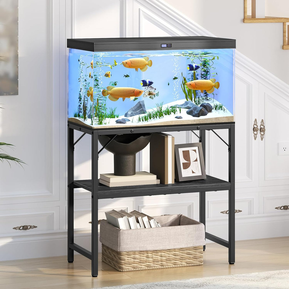 30 Gallon Fish Tank Stand, Aquarium Stand with 2-Tier Storage Shelves, Heavy Duty Breeder Turtle