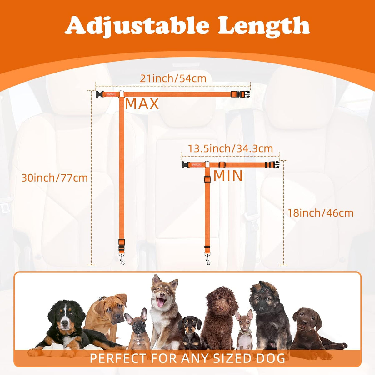 BWOGUE 2 Packs Dog Cat Safety Seat Belt Strap Car Headrest Restraint Adjustable Nylon Fabric Dog
