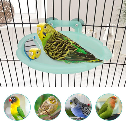 Wontee Bird Bath for Cage Portable Parrot Hanging Bathroom Bathing Tub with Mirror for Small Birds