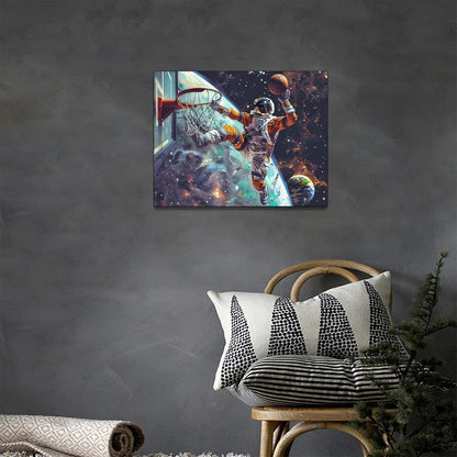 Quorin Astronaut Wall Art Funny Spaceman Basketball Pictures Space Galaxy Planet Wall Decor Canvas