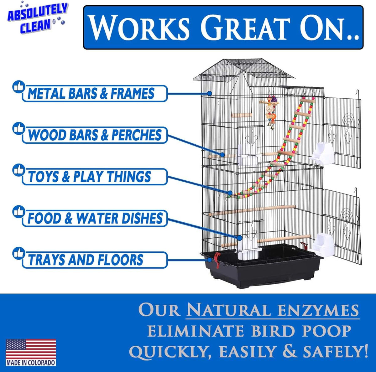 Absolutely Clean Amazing Bird Cage Cleaner and Deodorizer - Just Spray/Wipe - Safely & Easily