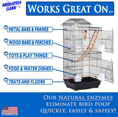 Absolutely Clean Amazing Bird Cage Cleaner and Deodorizer - Just Spray/Wipe - Safely & Easily