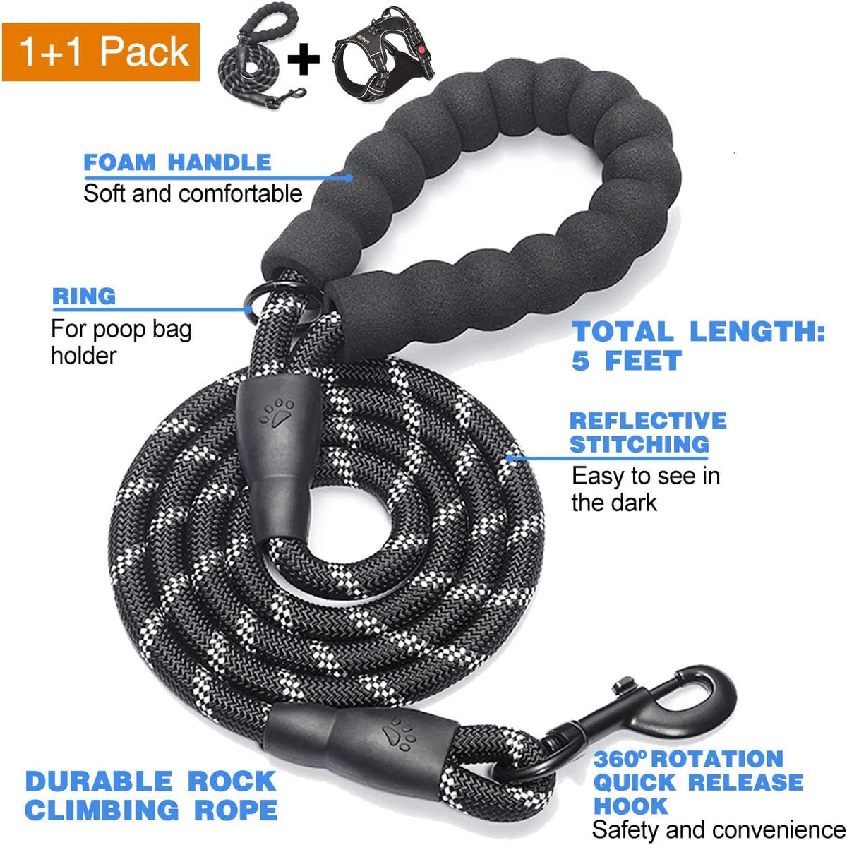 No Pull Dog Harness Adjustable Reflective Oxford Easy Control Medium Large Dog Harness with A Free
