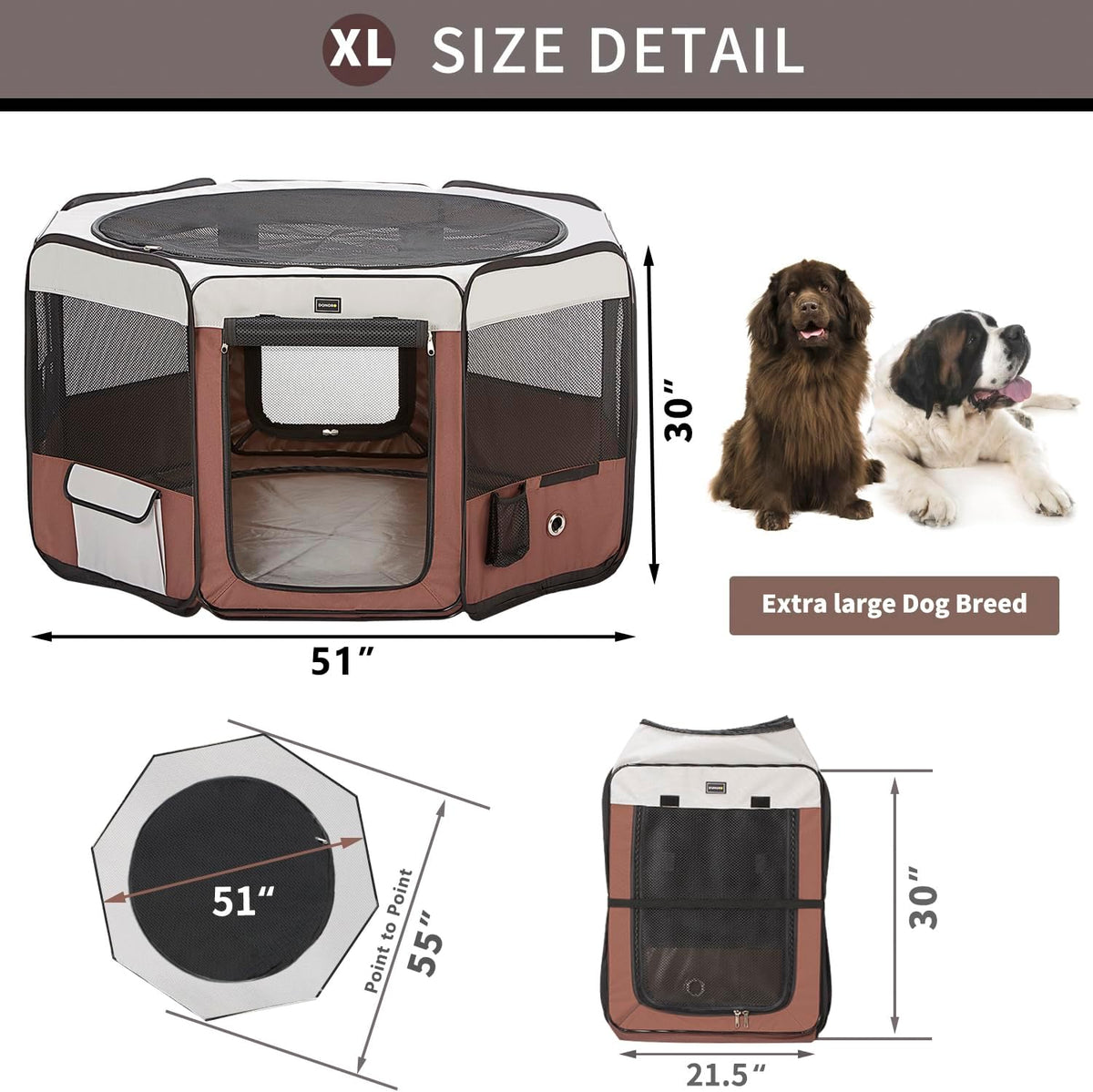 DONORO Dog Playpen 55" Portable Pet Play Pens for Medium Large Dogs, Foldable Exercise Kennel Tent