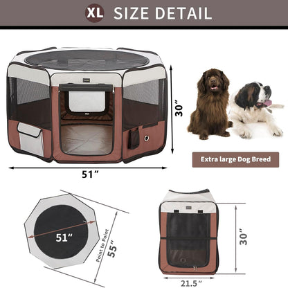 DONORO Dog Playpen 55" Portable Pet Play Pens for Medium Large Dogs, Foldable Exercise Kennel Tent