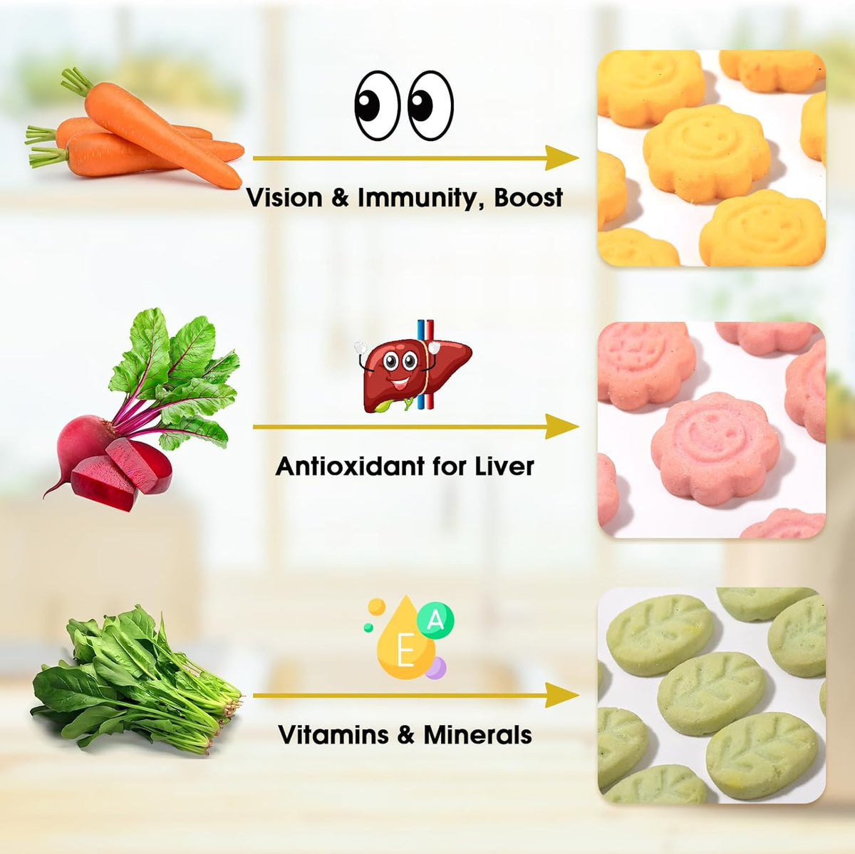 Abizoo 3 Vegetable Chews Treats: Grain Free Natural Snacks with Beet, Carrot, Spinach for Hamsters