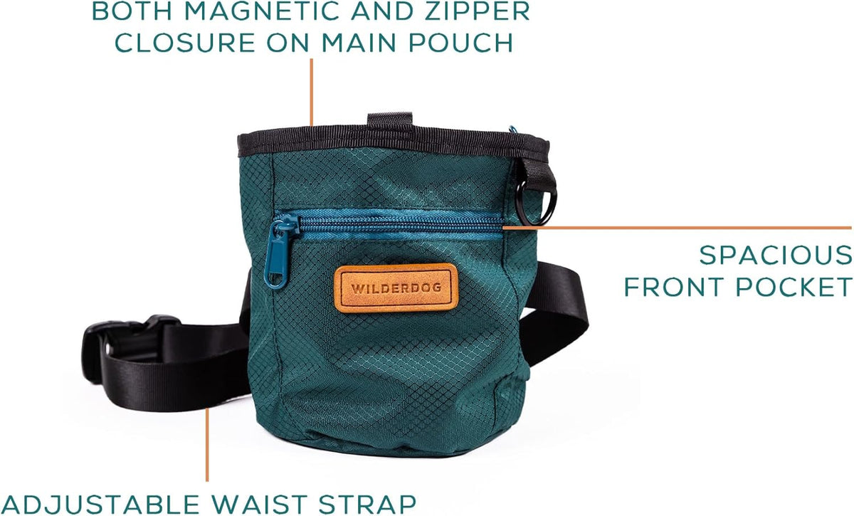 Wilderdog Dog Training Treat Pouch with Magnetic and Zipper Closure, Carabiner Attached, Adjustable