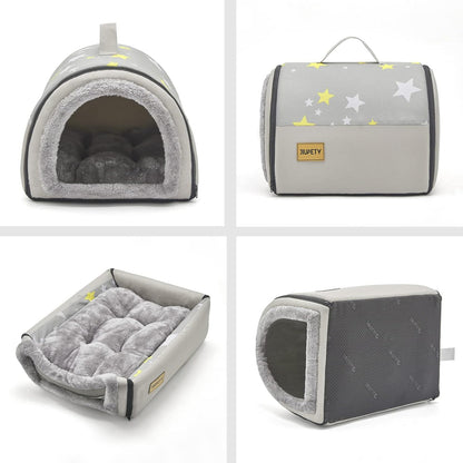 Jiupety Cozy Small Pet Dog House, 2 in 1 Puppy House, S Size for Cat and Puppy, Warm Cave Sleeping