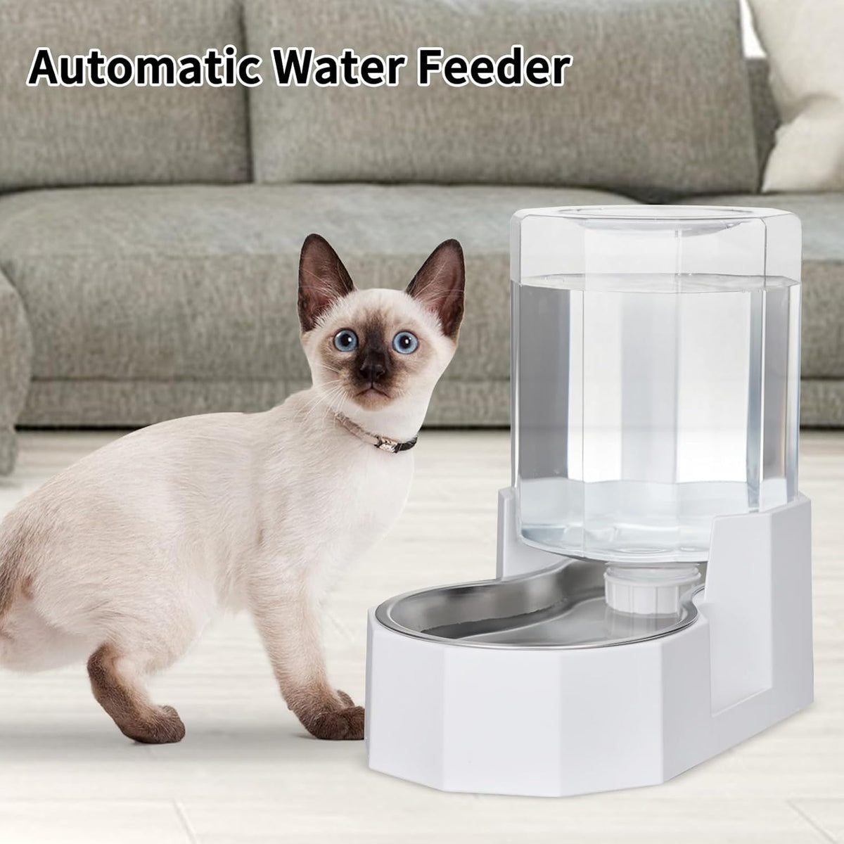 Sfozstra Gravity Water Bowl Dispenser : Automatic 4L White Cat Stainless Steel Feeder Without