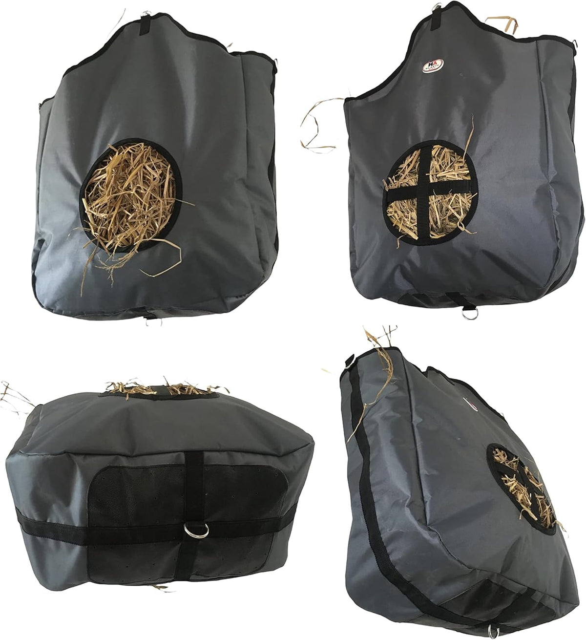 Majestic Ally Nylon Hay Feeder Tote Bag for Horse, Goat, Sheep - Double Sides Open Feed Hole with