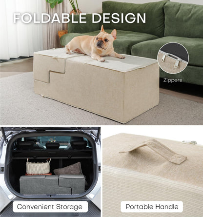 Dog Stairs for High Bed, Dog Steps for Bed Couch Sofa, 35D Foam Extra Wide Pet Steps for Small Dogs