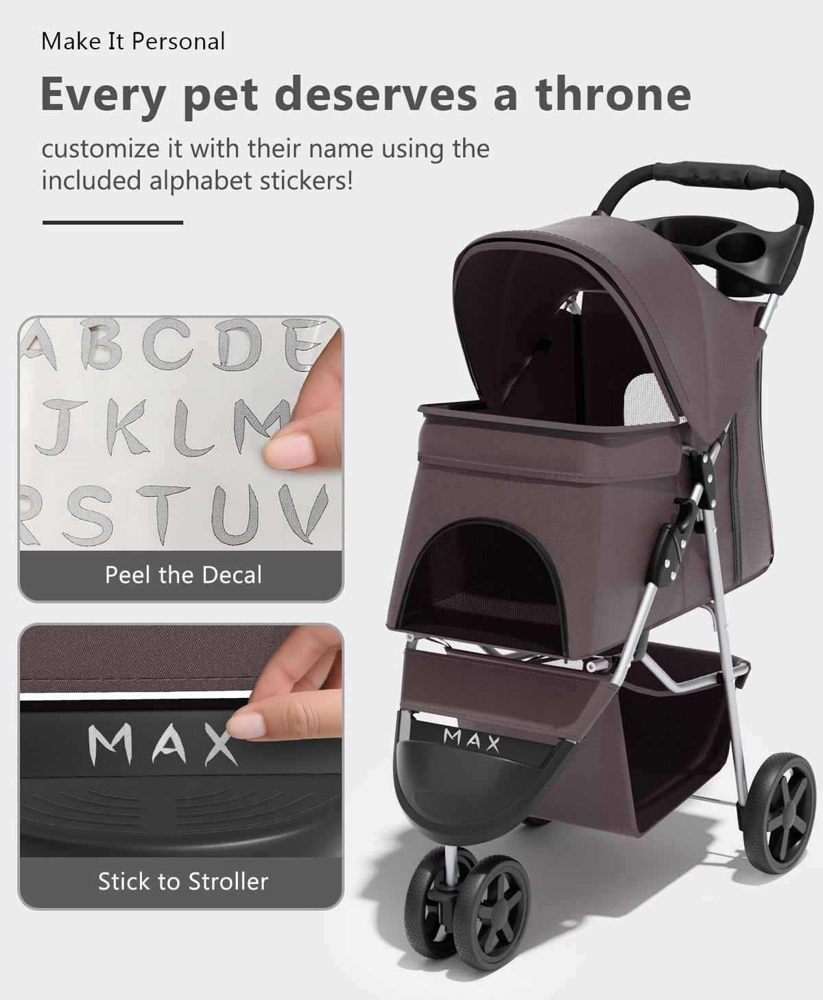 Pet Stroller with 3 Wheels for Small/Medium Pets, Portable Travel Foldable Carrier Jogger for Dog