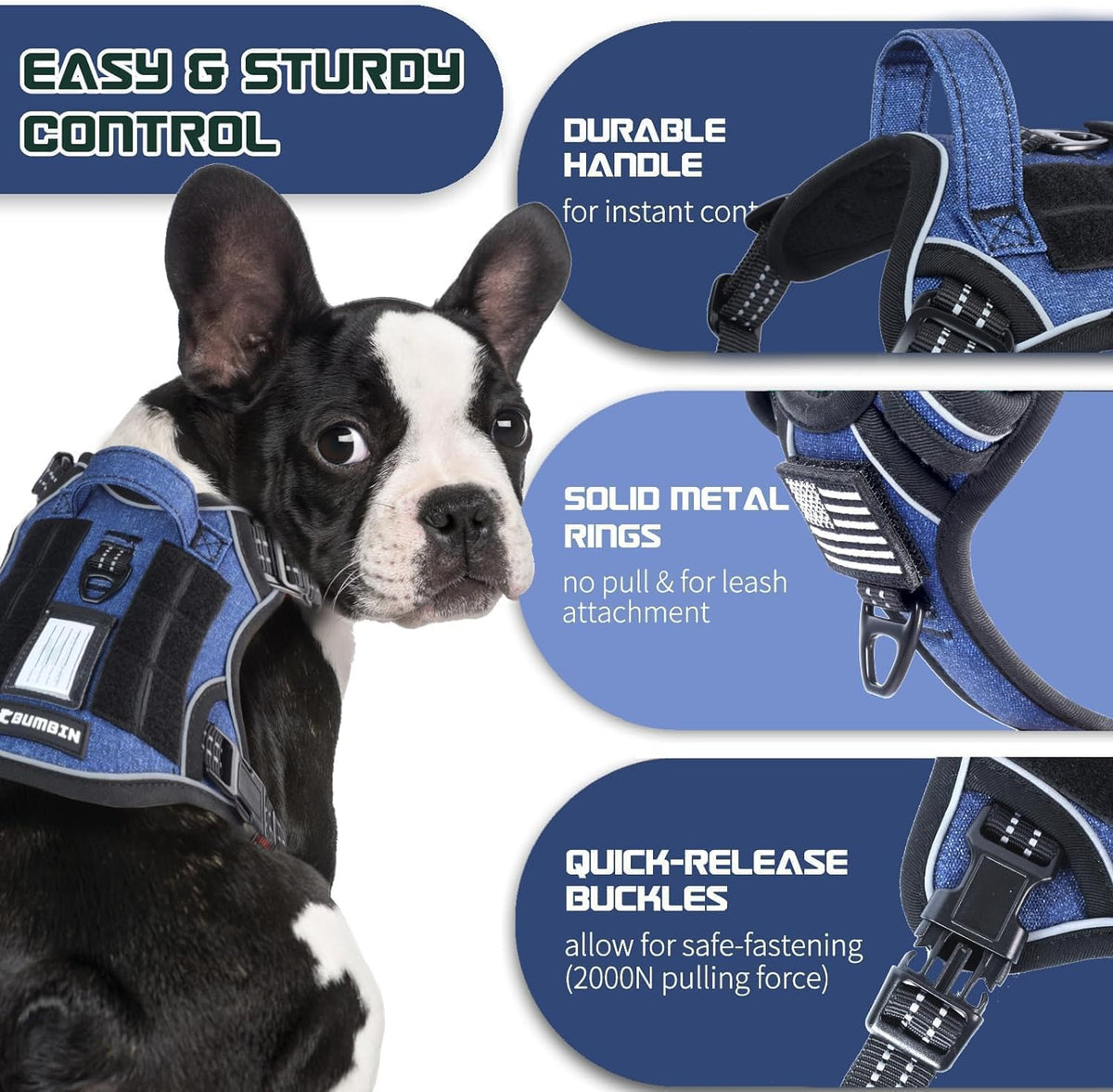 BUMBIN Tactical Dog Harness for Small Dogs No Pull, Famous TIK Tok No Pull Puppy Harness, Fit Smart