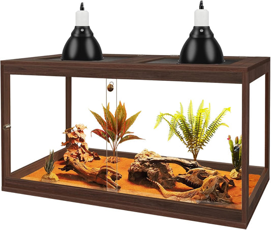 PROLEE Bearded Dragon Tank,27 Gallon Reptile Tank with Meatl Mesh Roof and Front Sliding Door
