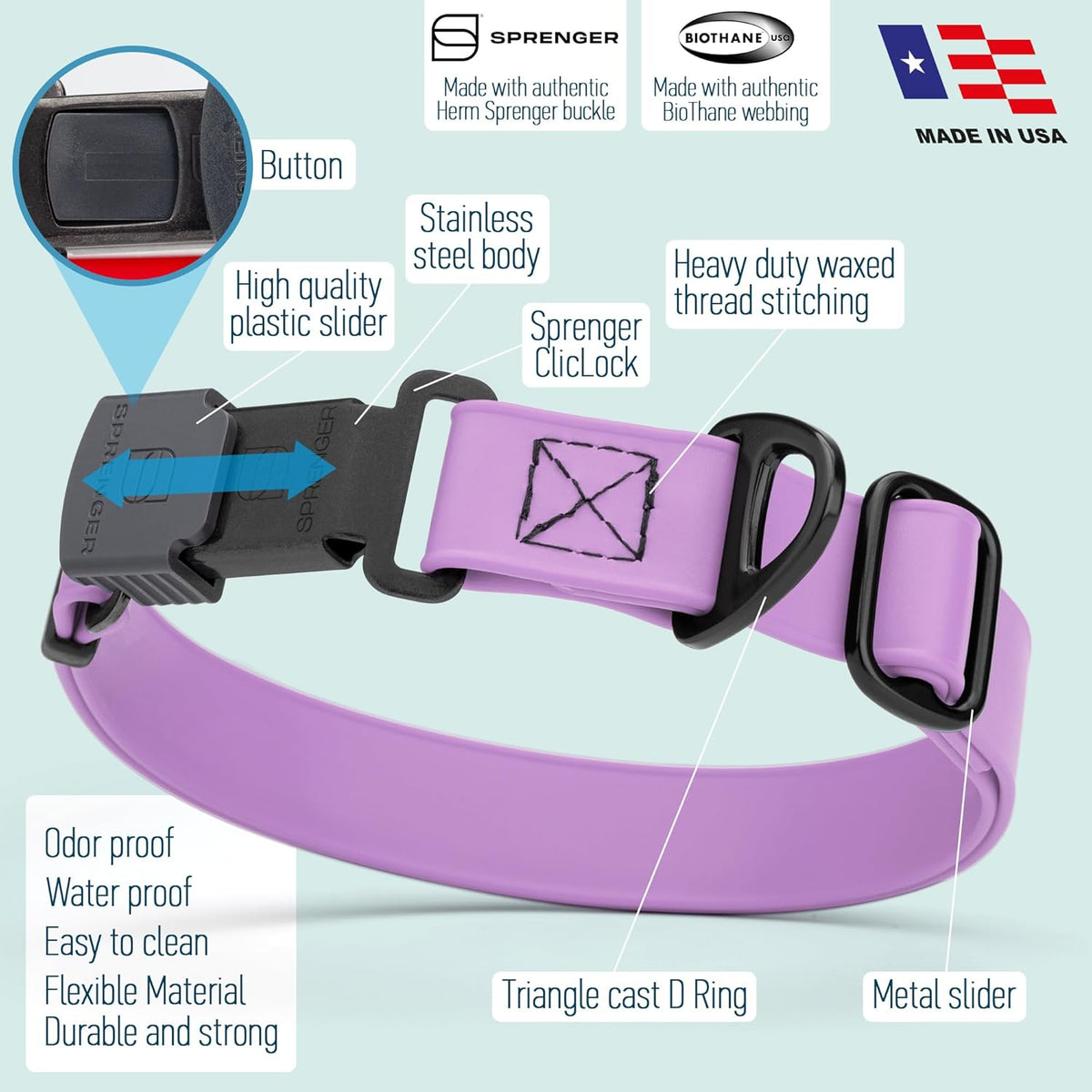 Dogline Biothane Waterproof Dog Collar with Herm Sprenger Stainless Steel Quick Release Buckle