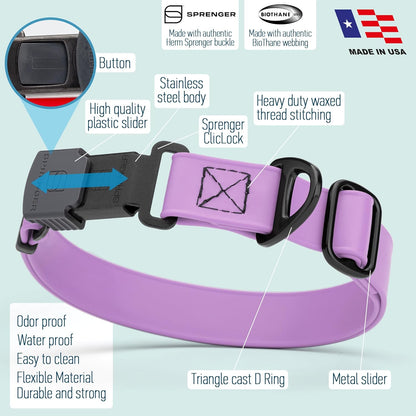 Dogline Biothane Waterproof Dog Collar with Herm Sprenger Black Stainless Steel Quick Release