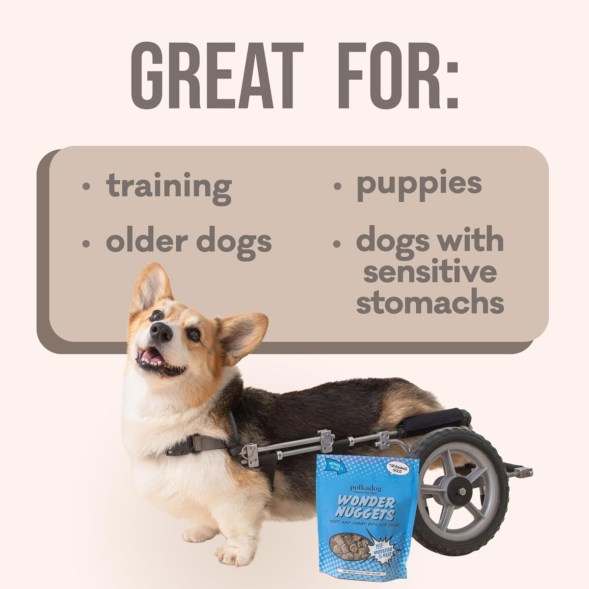 Polkadog Wonder Nuggets – Soft & Chewy Dog Treats with Wild-Caught Whitefish & Kelp – Healthy