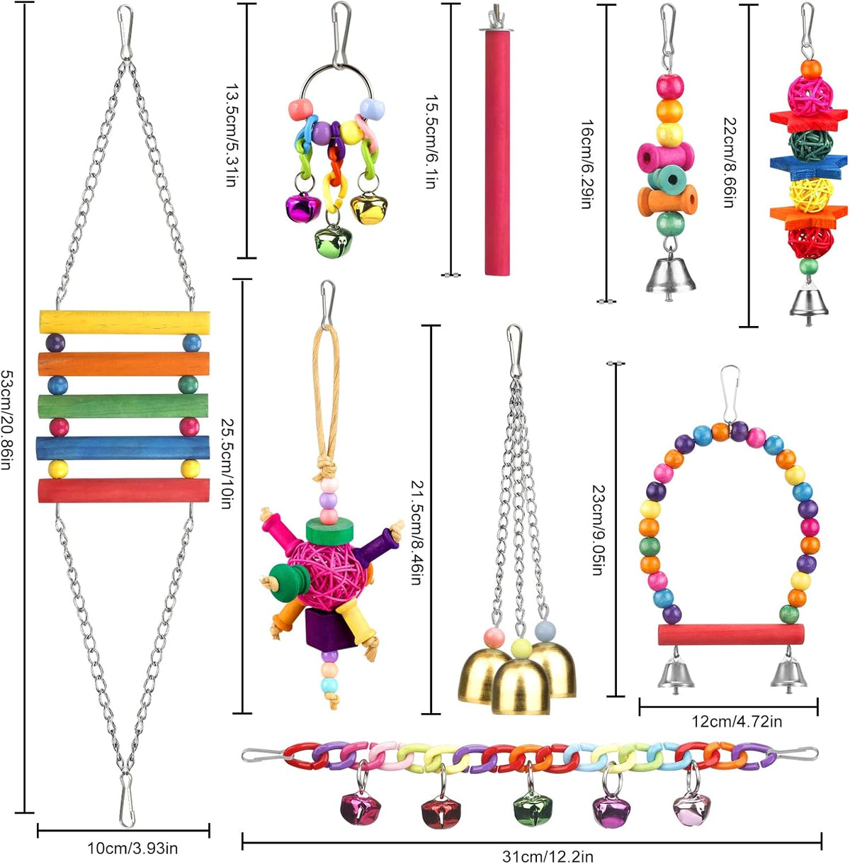 Bird Toys for Conures with Colorful Ladder Hammock Bird Cage Accerious Bird Perch Stand Chewing