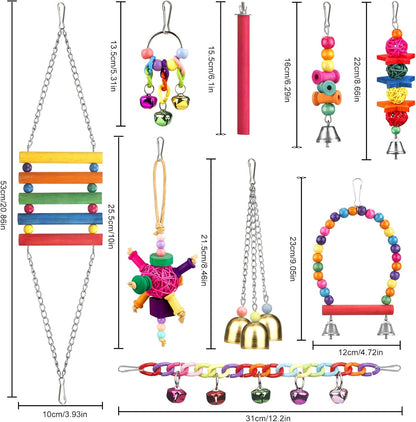 Bird Toys for Conures with Colorful Ladder Hammock Bird Cage Accerious Bird Perch Stand Chewing