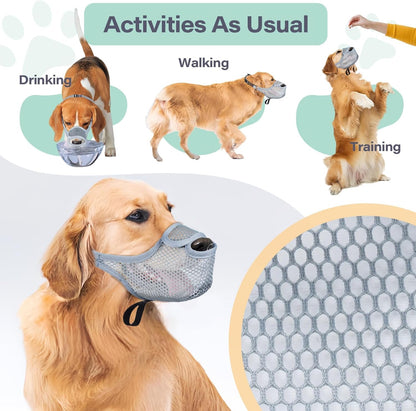 LUCKYPAW Dog Muzzle for Large Medium Small Dogs, Patented Mesh Muzzle to Prevent Biting Chewing