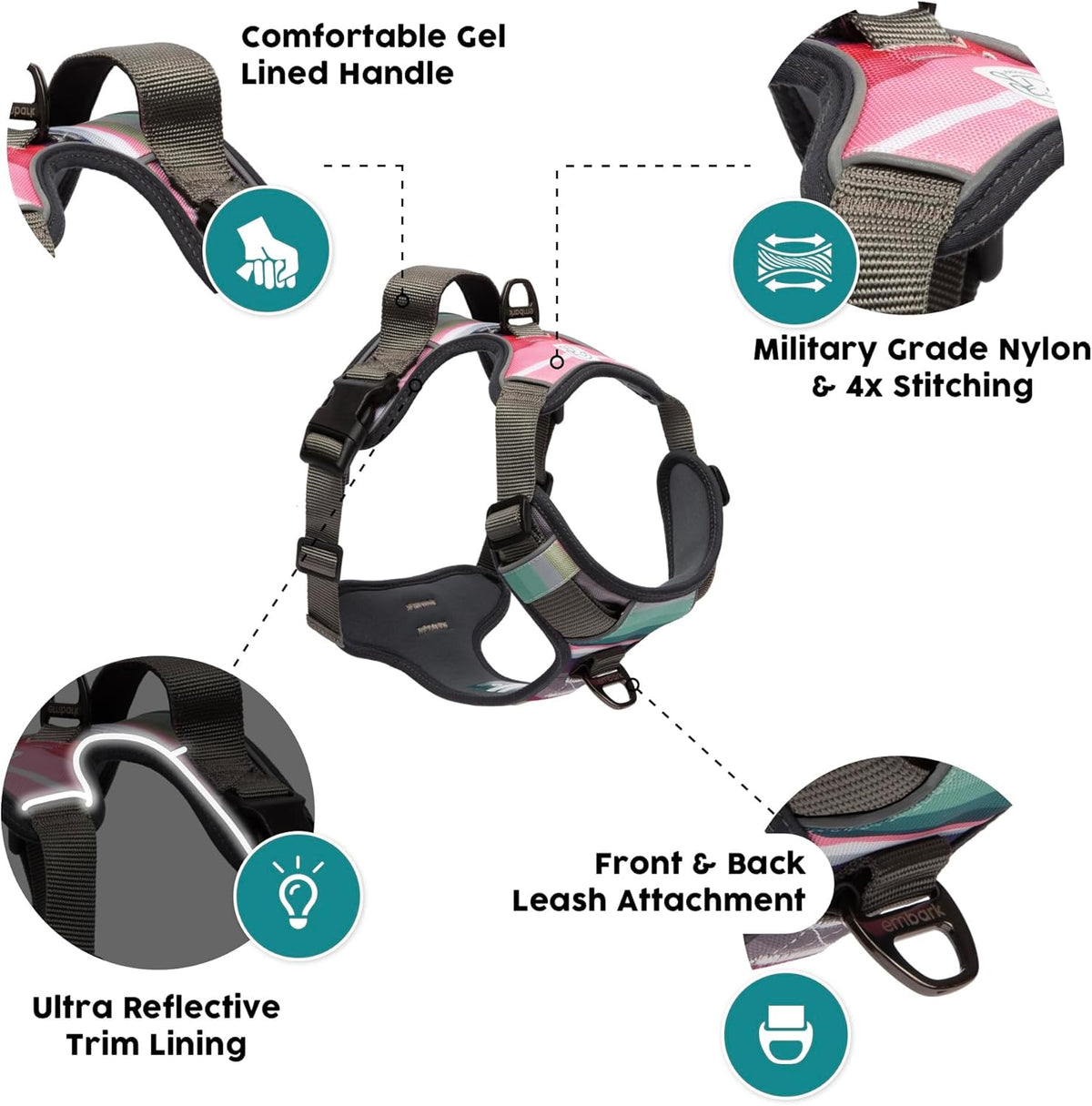 Embark Adventure Dog Harness, Reflective Trim No Pull Dog Harnesses for Small Sized Dogs - Military