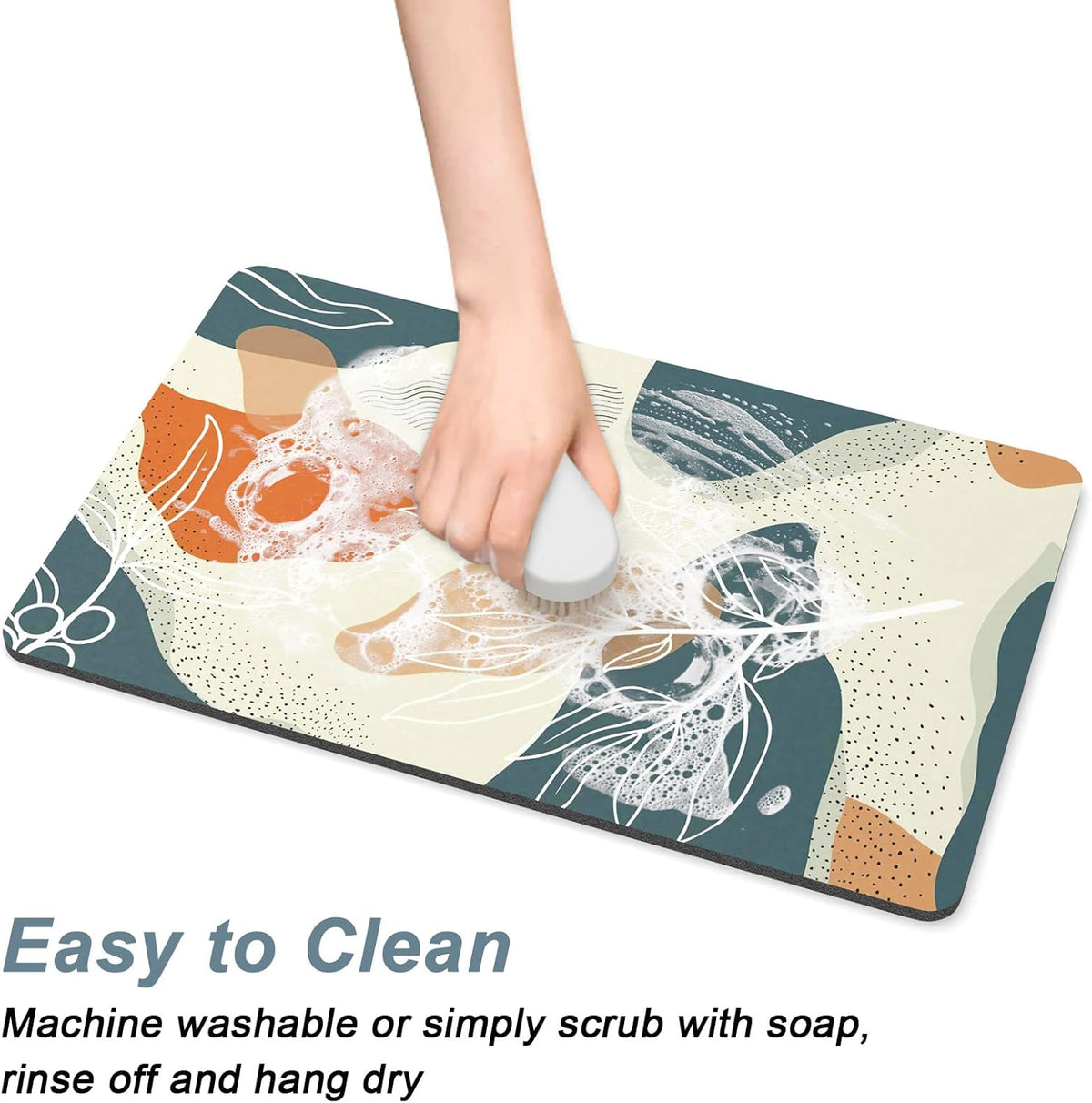 Rnivvi Dog Food Mat, 12" x 19" Boho Absorbent Dog Cat Bowl Mat for Food and Water, Cute Anti-Slip