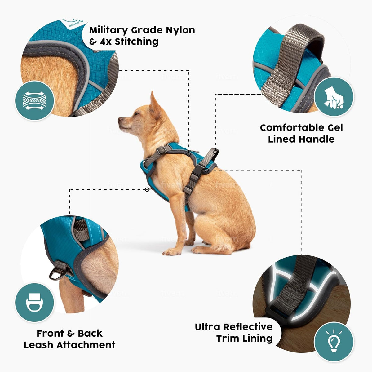 Embark Adventure Dog Harness, Reflective Trim XL Dog Harness for Extra Large Dogs No Pull