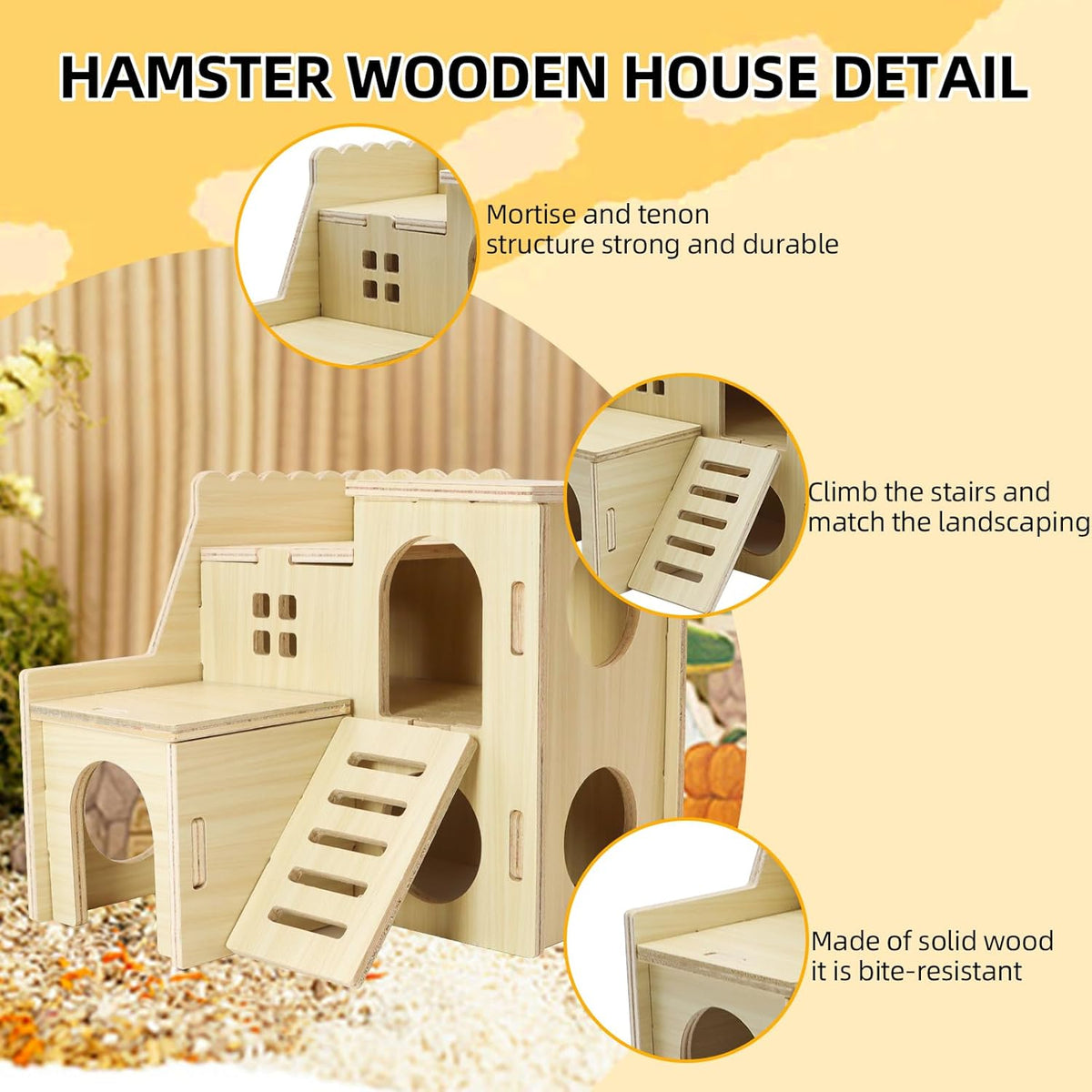 Tiny Hamster Maze Wood House with Slide House, Hamster Hideout Cage Accessories, for Dwarf Gerbils