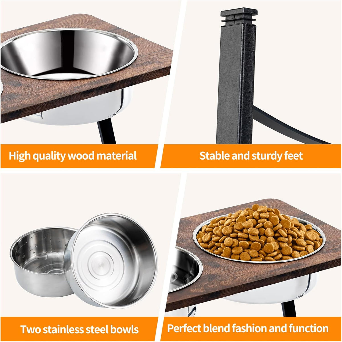 Elevated Dog Bowls for Medium and Large Dogs Wood Raised Bowl Stand with Two 1700ML (58oz)
