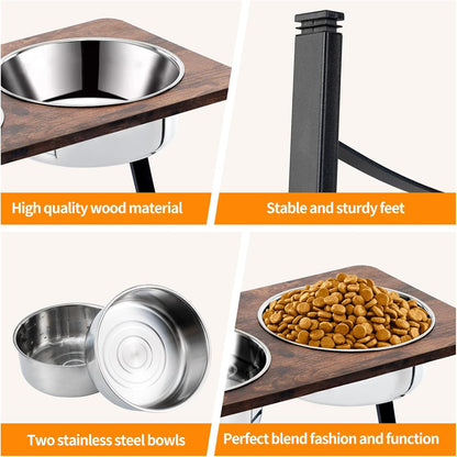 Elevated Dog Bowls for Medium and Large Dogs Wood Raised Bowl Stand with Two 1700ML (58oz)