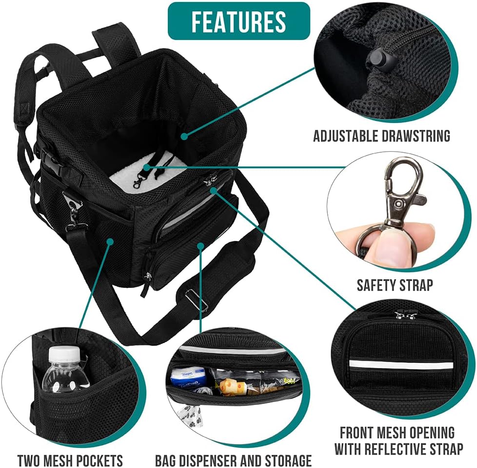 PetAmi Dog Bike Basket, Soft-Sided Ventilated Dog Bike Carrier Backpack, Pet Bicycle Basket for