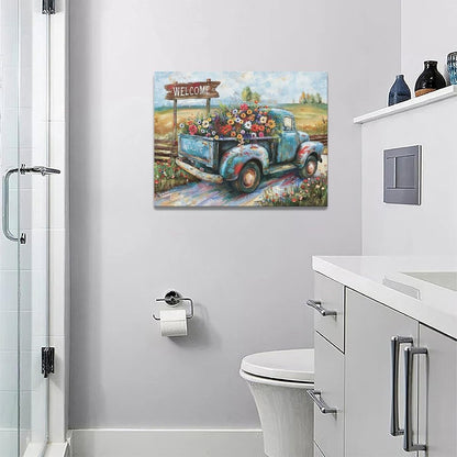 Farmhouse Truck Wall Art Rustic Country Wildflowers Wall Decor Road Flowers Landscape Pictures