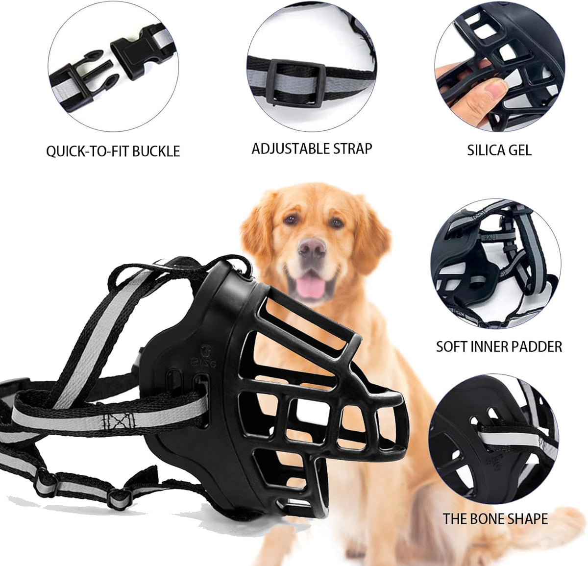 Dog Muzzle, Breathable Basket Muzzles for Small Medium Large Sized Dogs, Adjustable Humane Cage