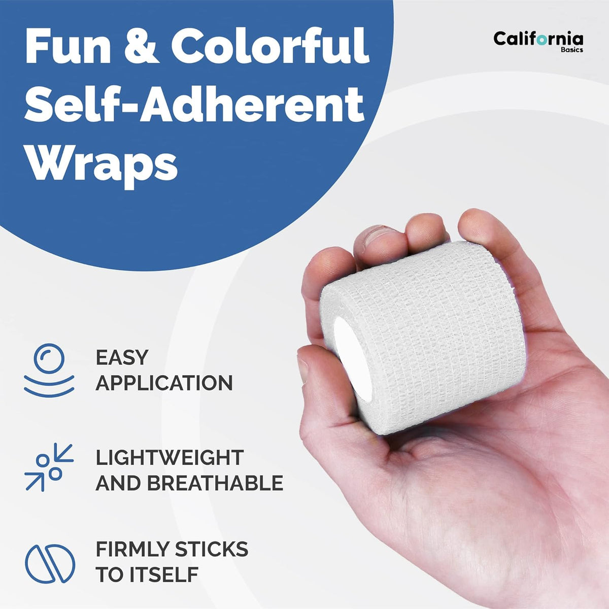 California Basics Self Adhesive Bandage Wrap - Self Adhering Non Woven Cohesive Bandage Rolls