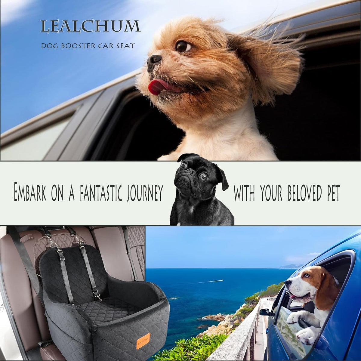 Dog Booster Car Seat for Small/Medium Dogs Up to 35lbs,Elevated Cushion Fits in Front/Back