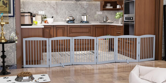 Freestanding Pet Gate for Dogs, Foldable Wooden Dog Gate for House, Extra Wide Indoor Pet Barrier