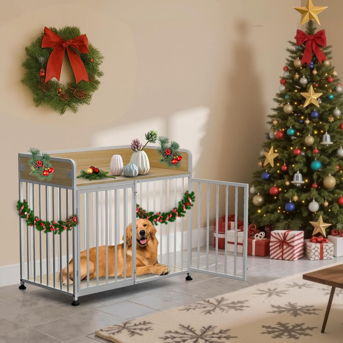 42inch Dog Crate Furniture, Medium Dog Kennel Indoor, Decorative Pet House End Table, Wooden Cage