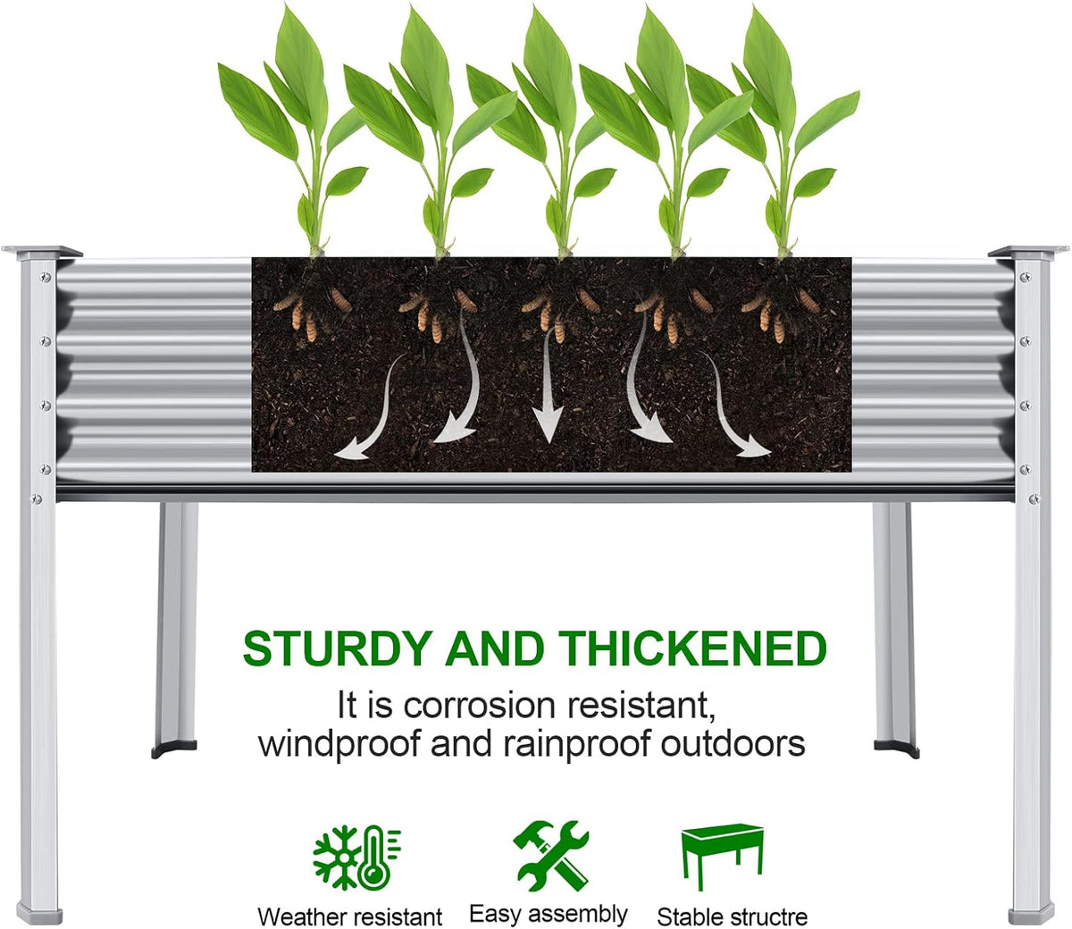 Land Guard Galvanized Raised Garden Bed with Legs, 48×24×32in Large Metal Elevated Raised Planter