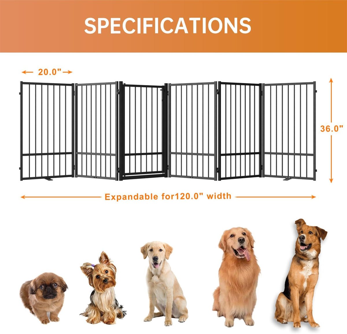 Full Metal Freestanding Dog Gate with Door, 36''Height Foldable Pet Dog Fence for Indoor & Outdoor