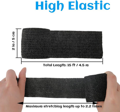 24 Rolls Black Elastic Self Adhesive Bandage Wrap, Breathable Flexible Fabric Non Woven Cohesive