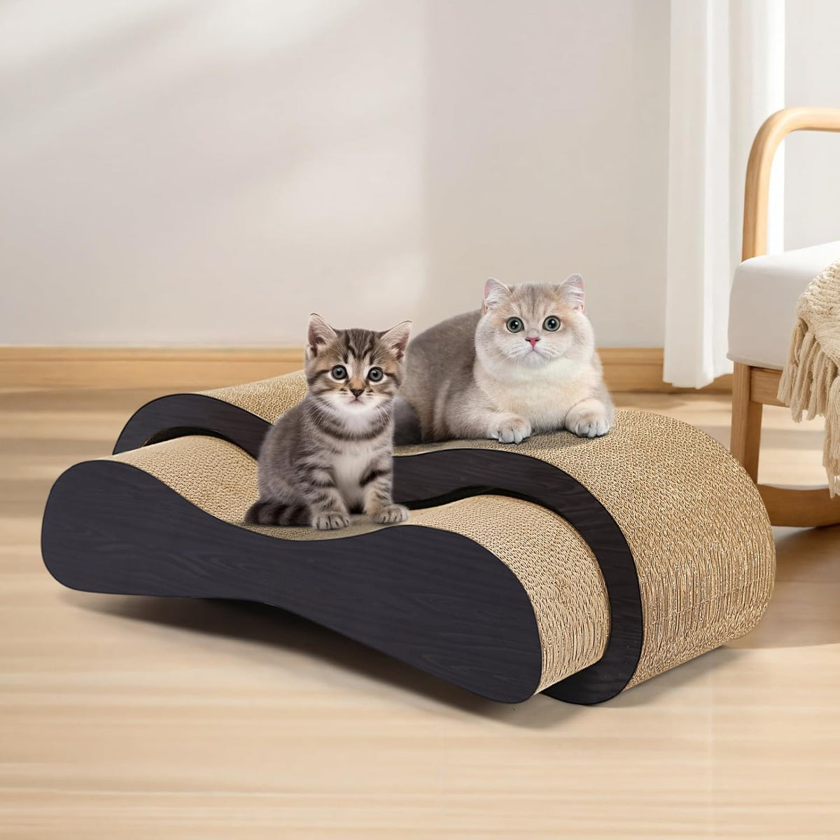 2 in 1 Cat Scratcher Cardboard Lounge Bed, Cat Scratching Post, Durable Board Pads Prevents