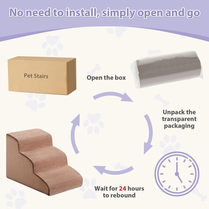 Dog Stairs for Small Dogs, 3-Steps Dog Ramp for Bed and Couch, Pet Stairs with Highly Supportive