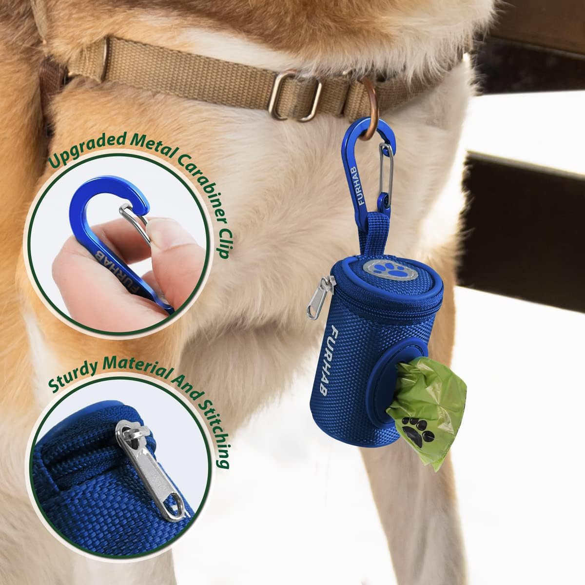 Dog Poop Bag Holder for Leash Doggie Waste Bag Dispenser Soft Fabric Puppy Potty Carrier Small